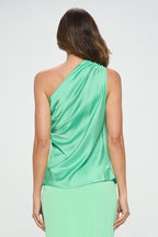 Silky Satin One Shoulder Ruched Top-3