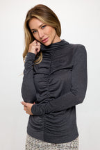 Knit Long Sleeve Mock neck Top with Scrunched Detail-0