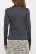 Knit Long Sleeve Mock neck Top with Scrunched Detail-3