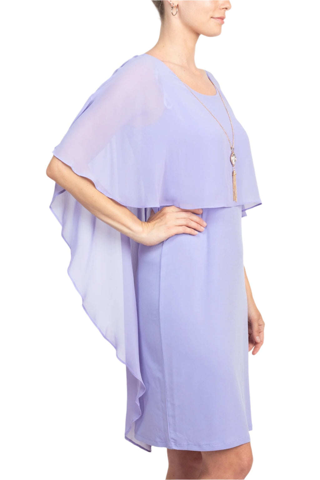 Glamour Scoop Neck Chiffon Cape Short Sleeve ITY Dress-1