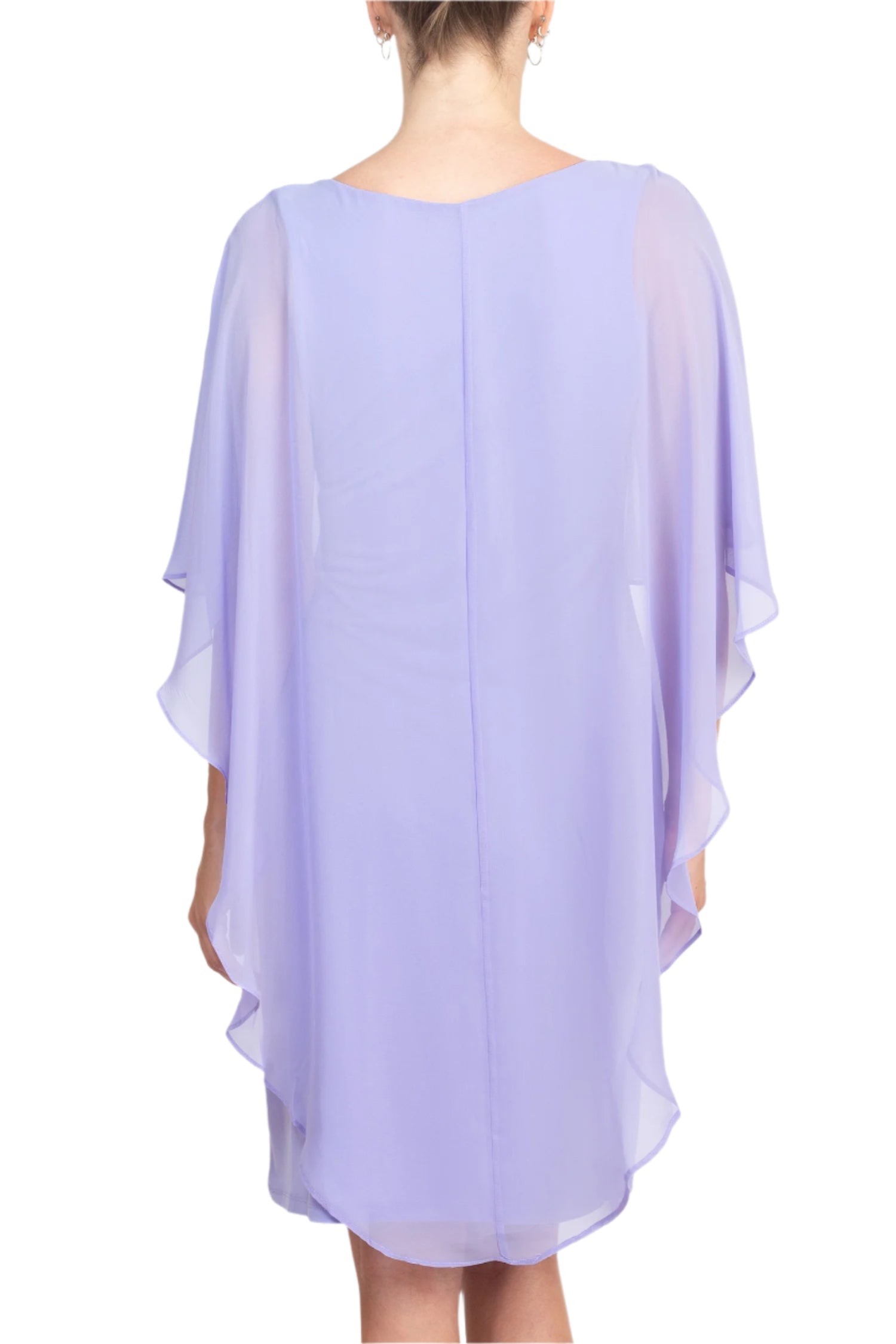 Glamour Scoop Neck Chiffon Cape Short Sleeve ITY Dress-2