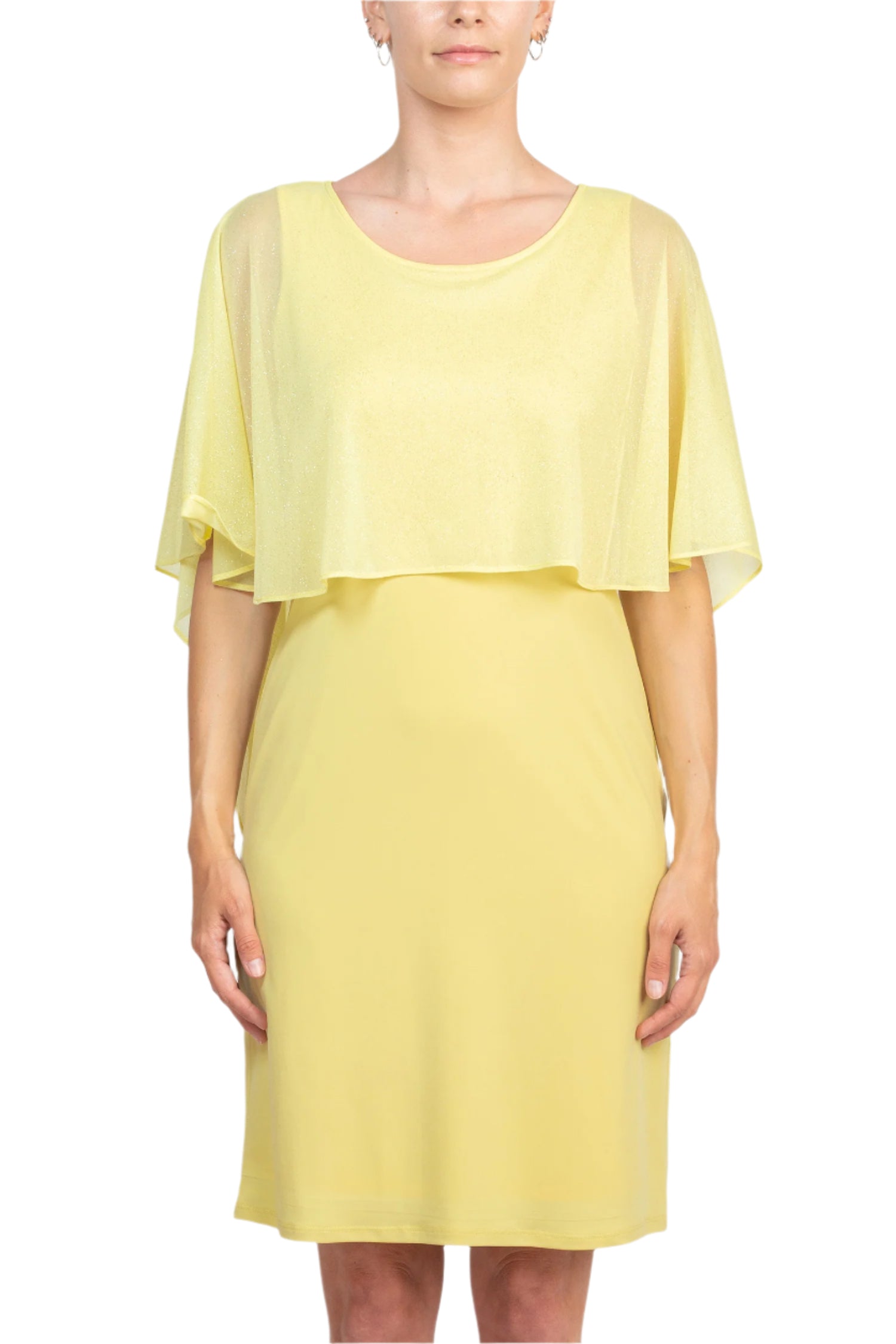 Glamour Scoop Neck Chiffon Cape Short Sleeve ITY Dress-4