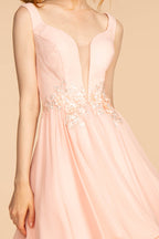 Jewel Embellished-Waist Illusion Deep V-Neck Chiffon Short Dress-2