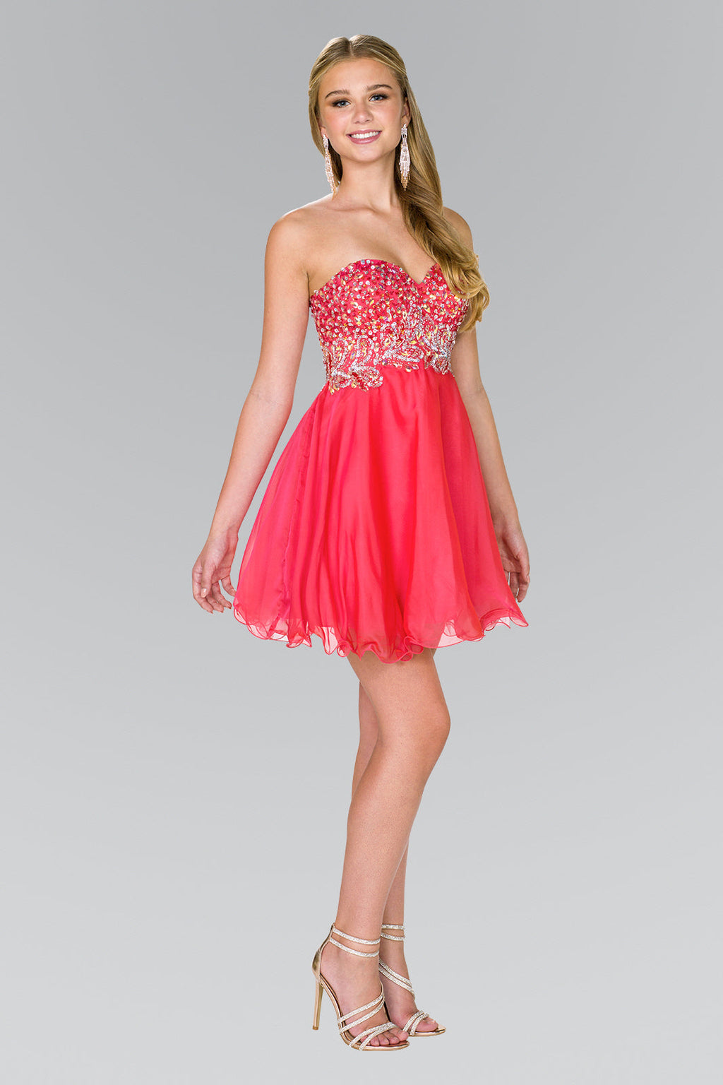 Strapless Sweetheart Short Dress with Jewel and Sequin Embellished Bodice-0