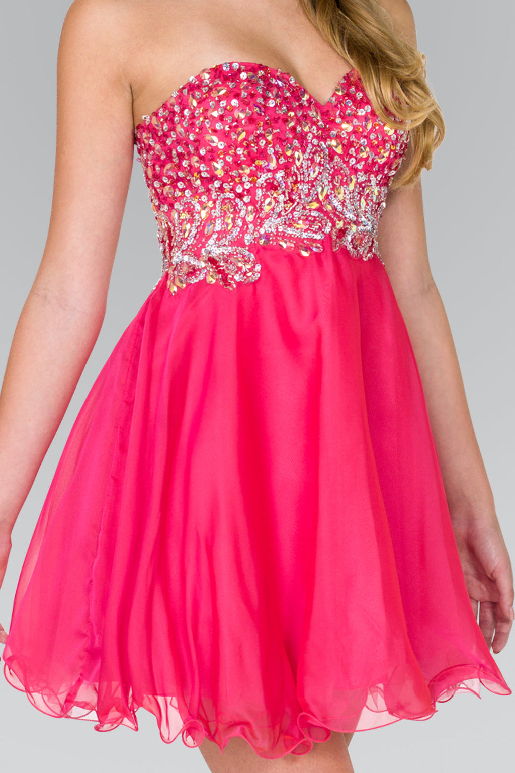Strapless Sweetheart Short Dress with Jewel and Sequin Embellished Bodice-2