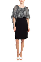 Glamour Nights Scoop Neck Animal Print Chiffon Cape Short Sleeve ITY Dress-0