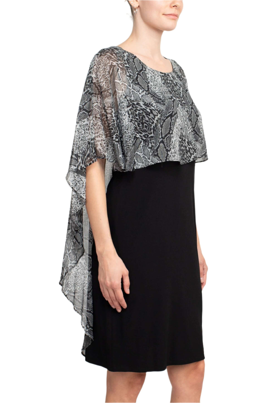 Glamour Nights Scoop Neck Animal Print Chiffon Cape Short Sleeve ITY Dress-1