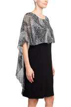 Glamour Nights Scoop Neck Animal Print Chiffon Cape Short Sleeve ITY Dress-1