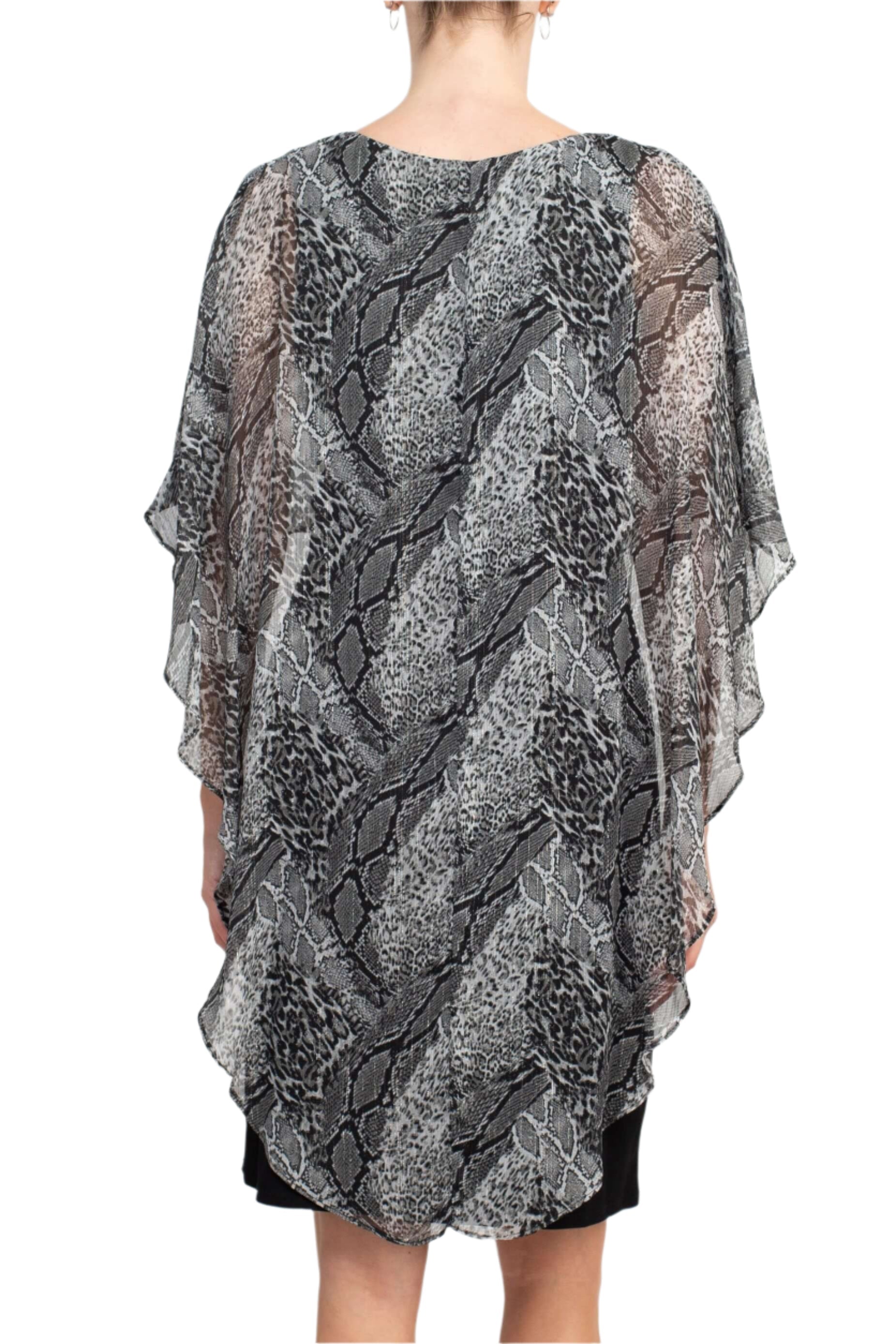 Glamour Nights Scoop Neck Animal Print Chiffon Cape Short Sleeve ITY Dress-2