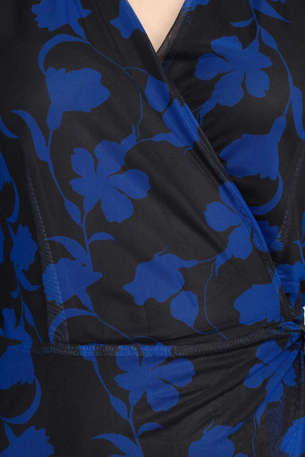 Laundry Surplice V-Neck Back Zipper Midi Draped Mesh Dress