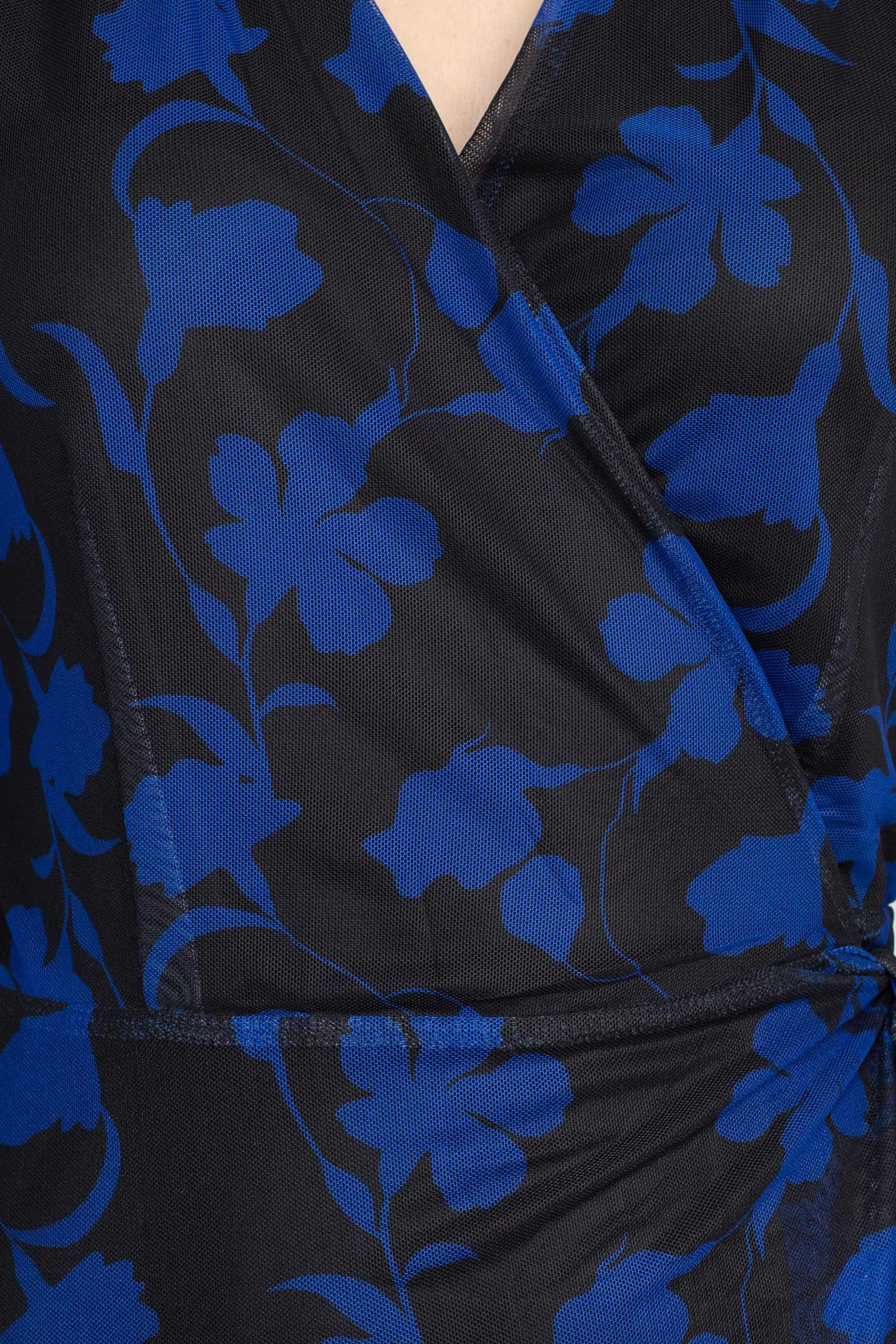 Laundry Surplice V-Neck Back Zipper Midi Draped Mesh Dress