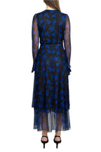 Laundry Surplice V-Neck Back Zipper Midi Draped Mesh Dress