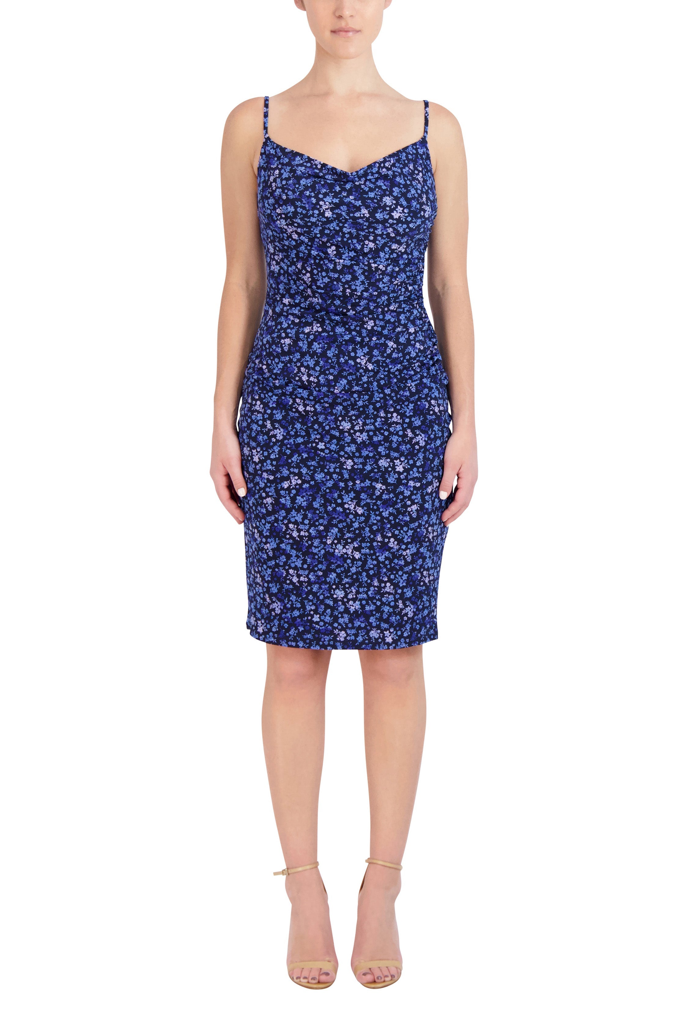 Laundry V-Neck Spaghetti Strap Ruched Side Zipper Back Floral Print ITY Dress