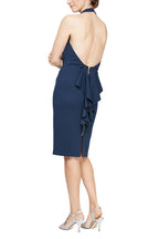 Alex Evenings Halter Neck Sleeveless Back Zipper Ruched Waist Short Dress-1