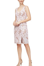 Alex Evenings Short Sleeveless V-Neck Sheath Dress With Front Slit-0