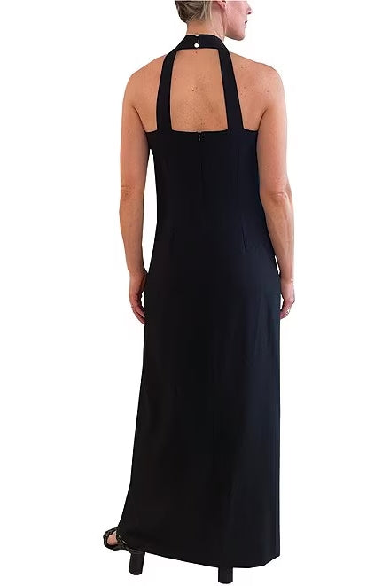 Julia Jordan Crisscross Halter Neck Sleeveless Front Slit Open Back Crepe Dress-2