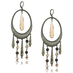 LO4192 - Antique Copper Brass Earrings with Synthetic Synthetic Glass in Champagne
