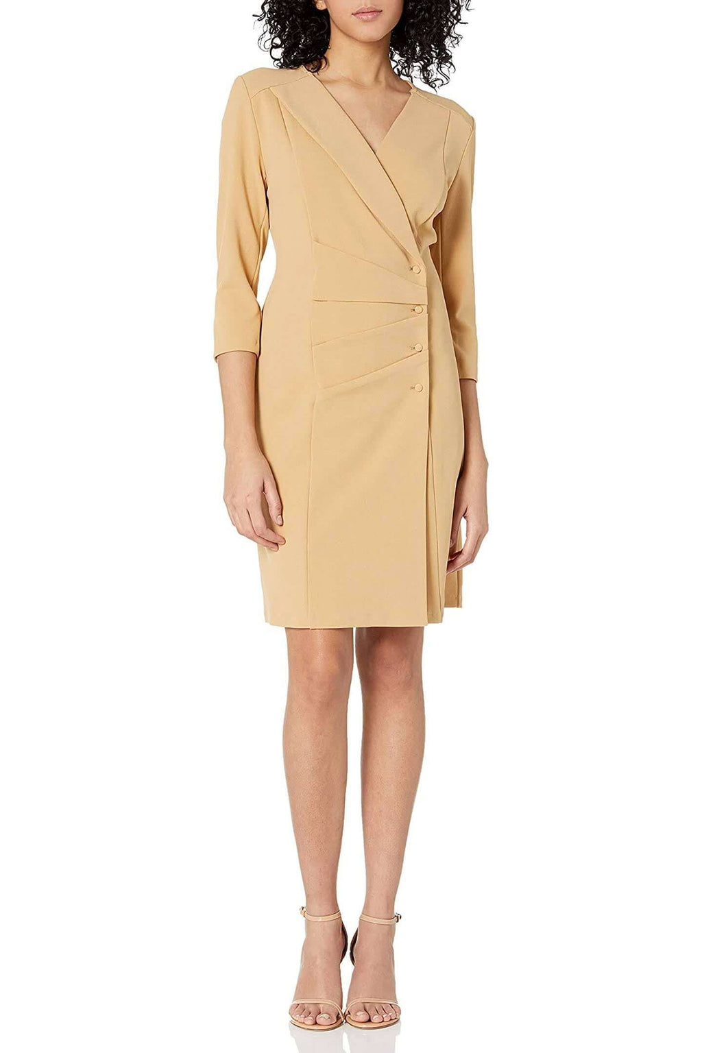 Nanette Lepore V-Neck 3/4 Sleeve Trench Solid Stretch Crepe Dress-0