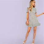 Multicolor Allover Floral Print Ruffle Hem Textured Dress Elegant Casual Fit and Flare Dresses Women A Line Summer Dress-1