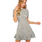 Multicolor Allover Floral Print Ruffle Hem Textured Dress Elegant Casual Fit and Flare Dresses Women A Line Summer Dress-3