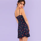 SHEIN Multicolor Weekend Casual Allover Cherry Print Natural Waist Short Spaghetti Strap Cami Dress Summer Women Going Out Dress-2