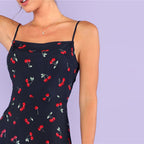 SHEIN Multicolor Weekend Casual Allover Cherry Print Natural Waist Short Spaghetti Strap Cami Dress Summer Women Going Out Dress-3