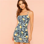 Allover Pineapple Tropical Print Cami Dress Multicolor Sleeveless Sheath Mini Dresses Women Summer Vacation Beach Dress