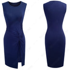 Summer Women Brief One Piece Sleeveless Casual Bodycon Dress Lady Chic Knot Round Neck Dress-2
