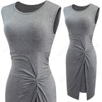Summer Women Brief One Piece Sleeveless Casual Bodycon Dress Lady Chic Knot Round Neck Dress-4