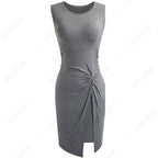 Summer Women Brief One Piece Sleeveless Casual Bodycon Dress Lady Chic Knot Round Neck Dress-5