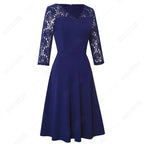 Women Sexy Chic Lace Patchwork Elegant Dress Casual Swing Party Retro Dress-3