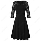 Women Sexy Chic Lace Patchwork Elegant Dress Casual Swing Party Retro Dress-1