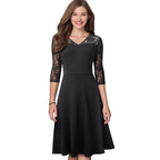 Women Sexy Chic Lace Patchwork Elegant Dress Casual Swing Party Retro Dress-4