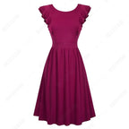 Women Retro Charming A-line Party Dress Elegant Casual Butterfly Sleeve Round Neck Swing Dress-5