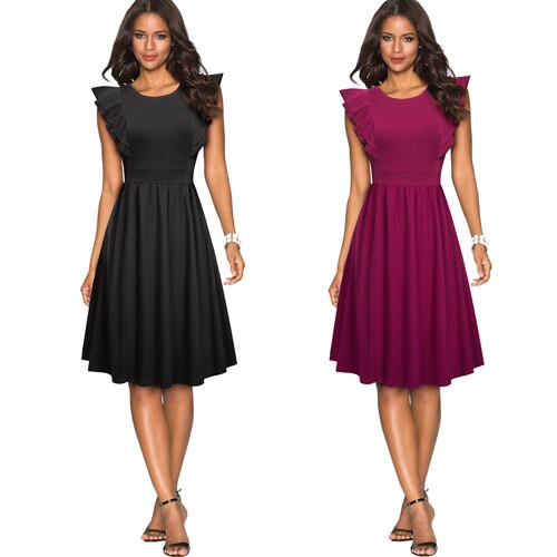 Women Retro Charming A-line Party Dress Elegant Casual Butterfly Sleeve Round Neck Swing Dress-4