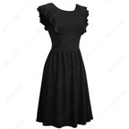 Women Retro Charming A-line Party Dress Elegant Casual Butterfly Sleeve Round Neck Swing Dress-2