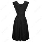 Women Retro Charming A-line Party Dress Elegant Casual Butterfly Sleeve Round Neck Swing Dress-1