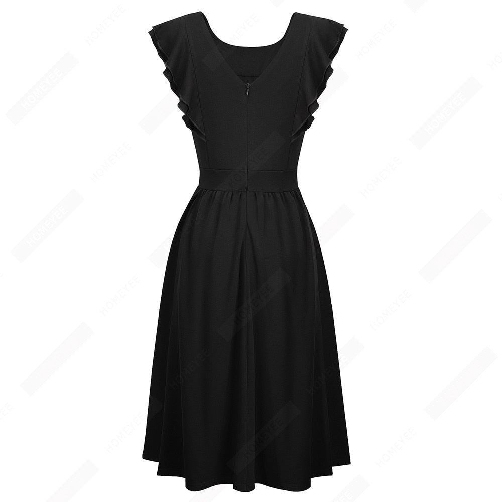 Women Retro Charming A-line Party Dress Elegant Casual Butterfly Sleeve Round Neck Swing Dress-1
