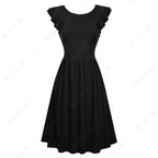 Women Retro Charming A-line Party Dress Elegant Casual Butterfly Sleeve Round Neck Swing Dress-0