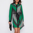 Loose Dress A-line Business Womens Casual Lapel Button Down Shirt Dress-0