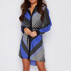 Loose Dress A-line Business Womens Casual Lapel Button Down Shirt Dress-1