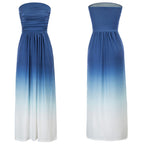 Grace Karin Women Strapless Ruched Dress Summer Sexy Elegant Pockets Casual Gradient Color Beach Holiday Party A-Line Maxi Dress-2