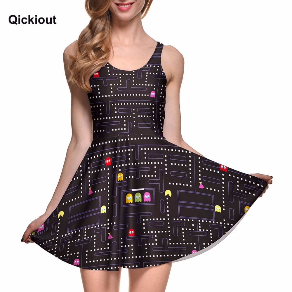 Fashion Women Casual Work Dresses Fit and Flare Digital Printing Muzman SKATER DRESS Vestidos-0