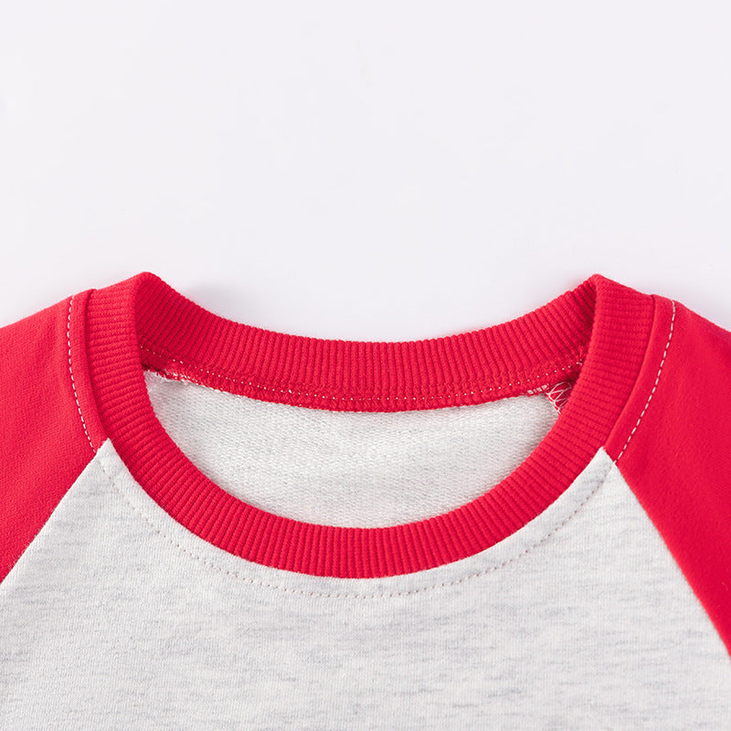 Spring and Autumn Boys Christmas Cartoon Pattern Long Sleeves Color Patchwork Sweatshirt and Pants Clothing Set-1