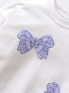 Autumn Baby Kids Girls Purple Butterfly Pattern White Pullover Clothing Long Sleeves Top Sweatshirt-3