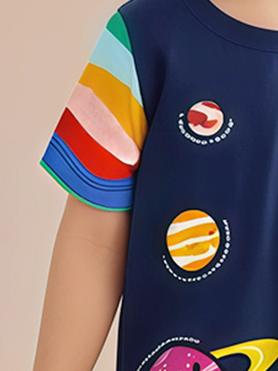 Summer Striped Dress for Girls, European and American Cute Animals Cartoon Printed Dress-2