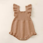 Summer Arrival Baby Girls Solid Color Fly Sleeves Square Neck Knitted Onesies-3