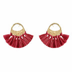 Red Raffia Fan Earrings
