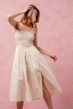 SO ME Smocked Sleeveless Casual Everyday Dress With Slit-0