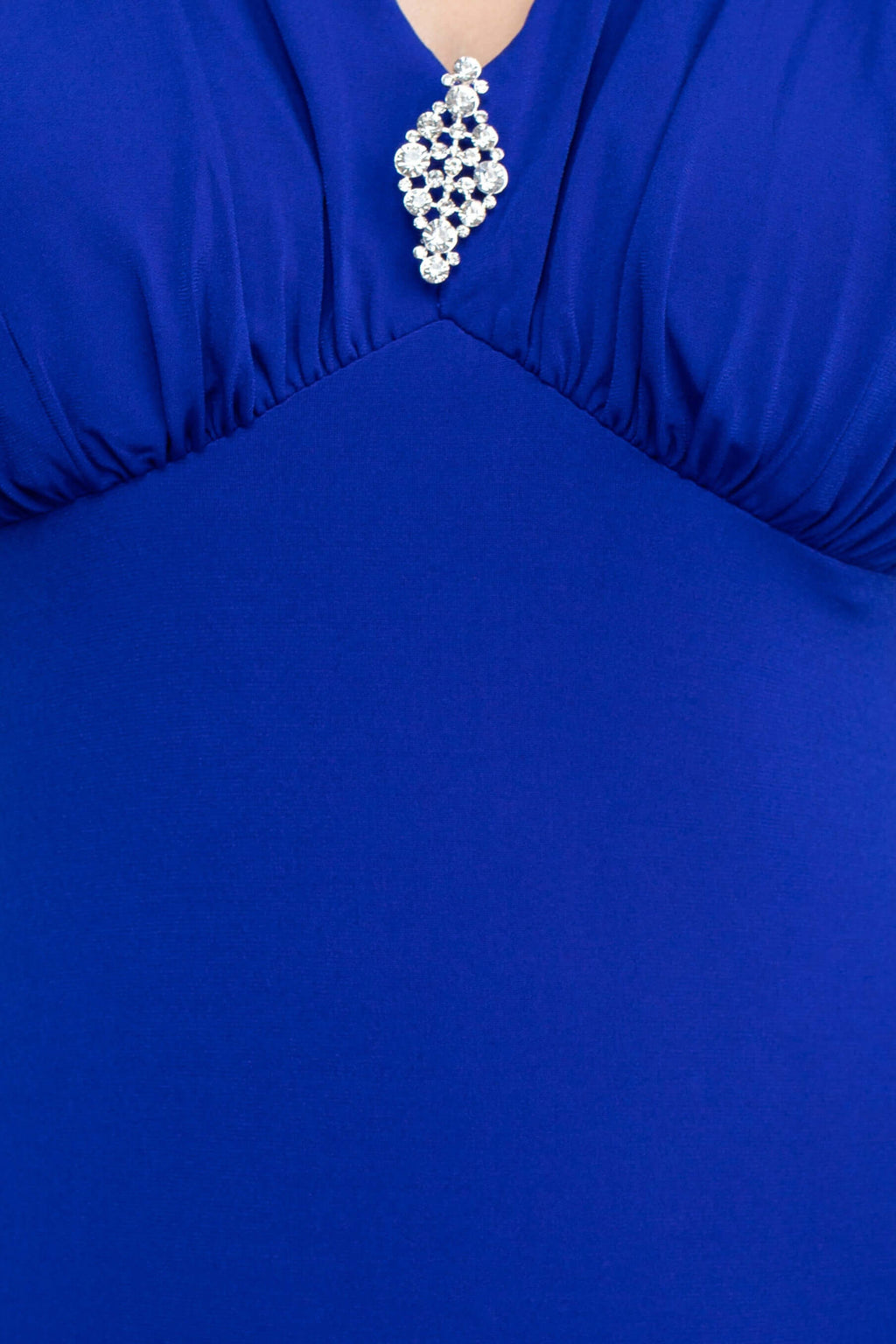 Connected Apparel Crossed Neck Sleeveless Jewelry Front Detail Ruched Empire Waist Solid Jersey Dress-3